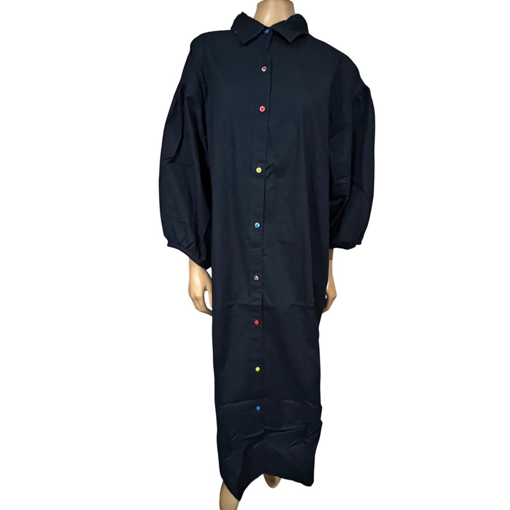 Old Navy x Christopher John Rogers Navy Maxi Shirtdress Puff Sleeve Large NWT